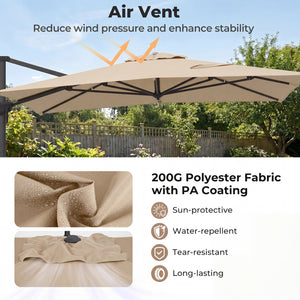 10 x 13 FT Cantilever Patio Umbrella with 360-Degree Rotation and 5 Tilt Positions-Beige view 7