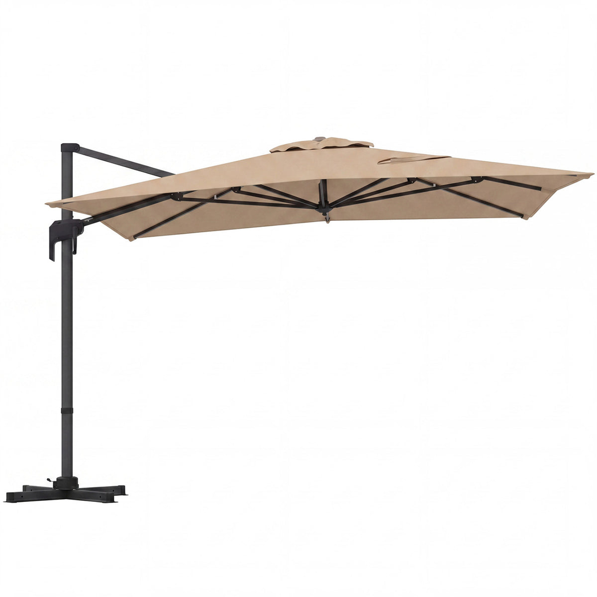 10 x 13 FT Cantilever Patio Umbrella with 360-Degree Rotation and 5 Tilt Positions-Brown