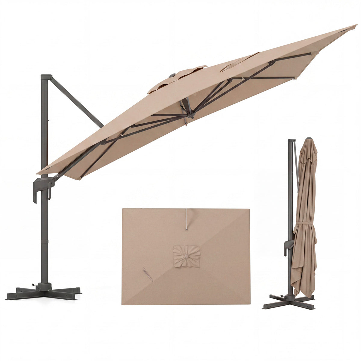 10 x 13 FT Cantilever Patio Umbrella with 360-Degree Rotation and 5 Tilt Positions-Brown view 4