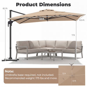 10 x 13 FT Cantilever Patio Umbrella with 360-Degree Rotation and 5 Tilt Positions-Brown view 5