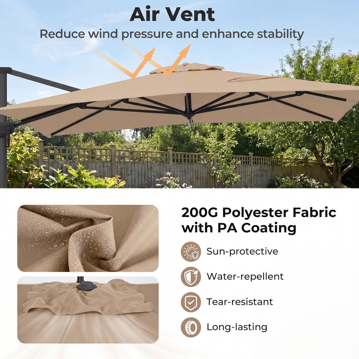 10 x 13 FT Cantilever Patio Umbrella with 360-Degree Rotation and 5 Tilt Positions-Brown view 7
