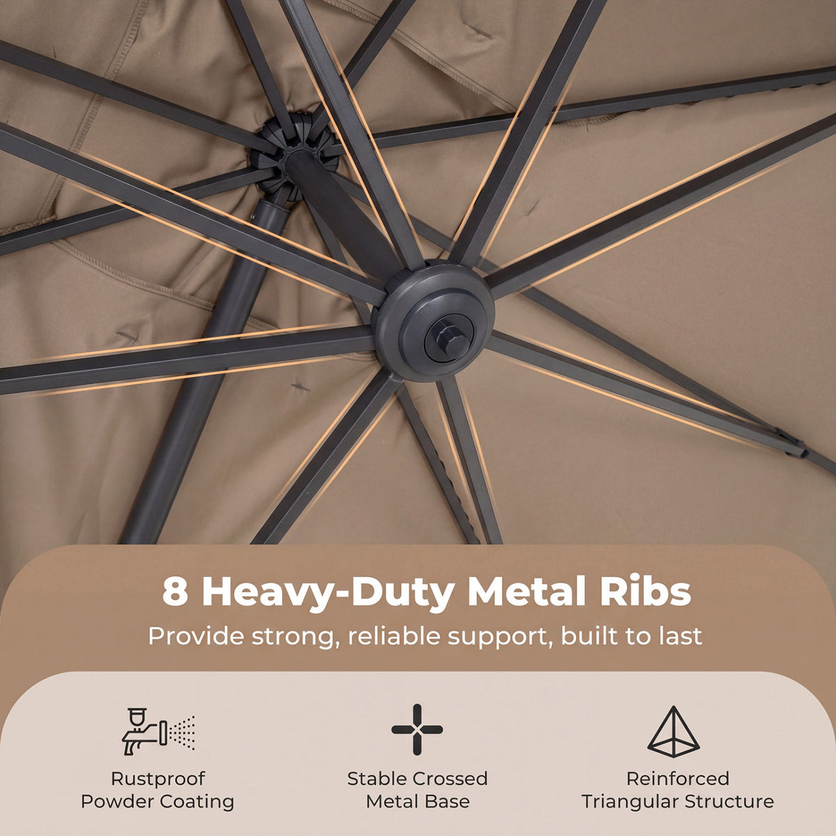 10 x 13 FT Cantilever Patio Umbrella with 360-Degree Rotation and 5 Tilt Positions-Brown view 8