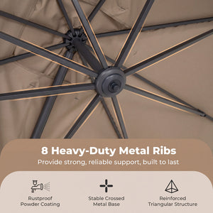 10 x 13 FT Cantilever Patio Umbrella with 360-Degree Rotation and 5 Tilt Positions-Brown view 8