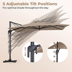 10 x 13 FT Cantilever Patio Umbrella with 360-Degree Rotation and 5 Tilt Positions-Brown view 9