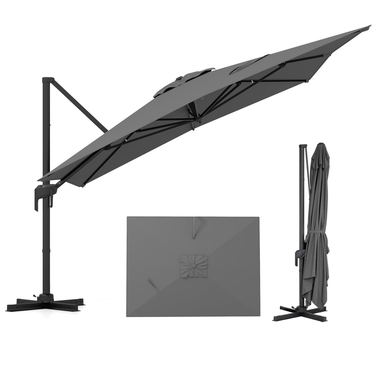 10 x 13 FT Cantilever Patio Umbrella with 360-Degree Rotation and 5 Tilt Positions-Gray view 4