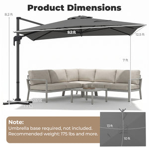 10 x 13 FT Cantilever Patio Umbrella with 360-Degree Rotation and 5 Tilt Positions-Gray view 5