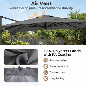 10 x 13 FT Cantilever Patio Umbrella with 360-Degree Rotation and 5 Tilt Positions-Gray view 7