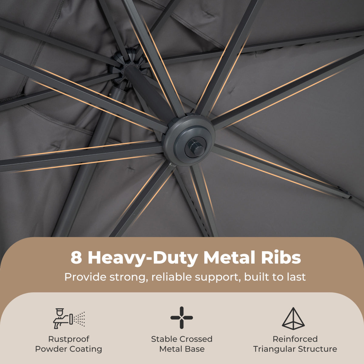 10 x 13 FT Cantilever Patio Umbrella with 360-Degree Rotation and 5 Tilt Positions-Gray view 8