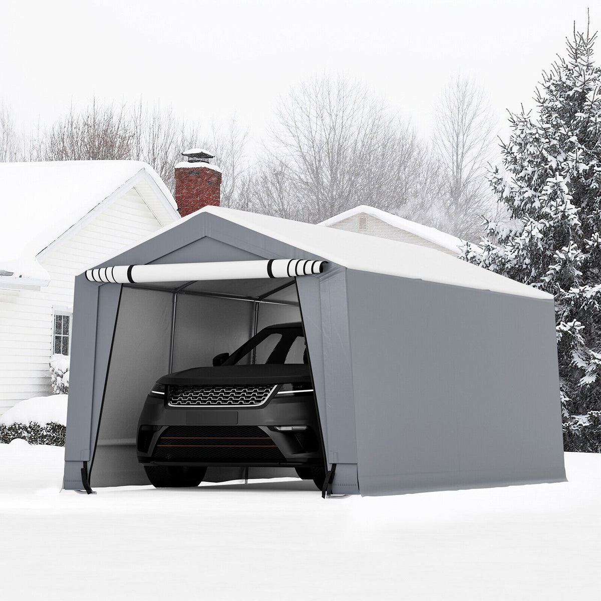10 x 16/10 x 20 Feet Outdoor Heavy-Duty Carport with 2 Doors-10 x 16 ft view 2