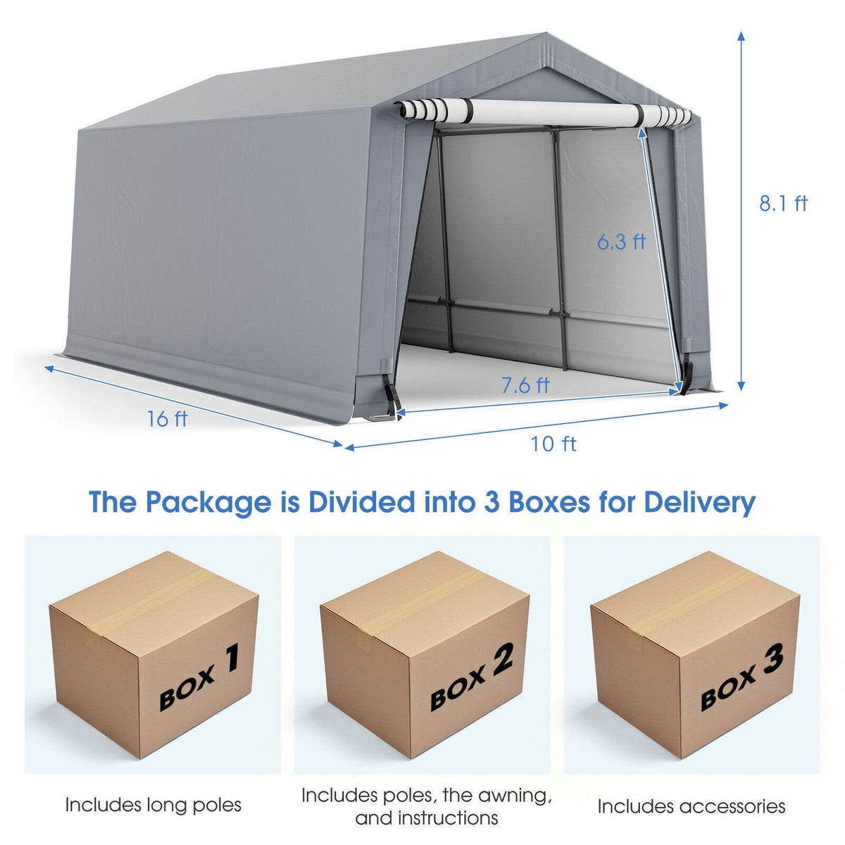 10 x 16/10 x 20 Feet Outdoor Heavy-Duty Carport with 2 Doors-10 x 16 ft view 4