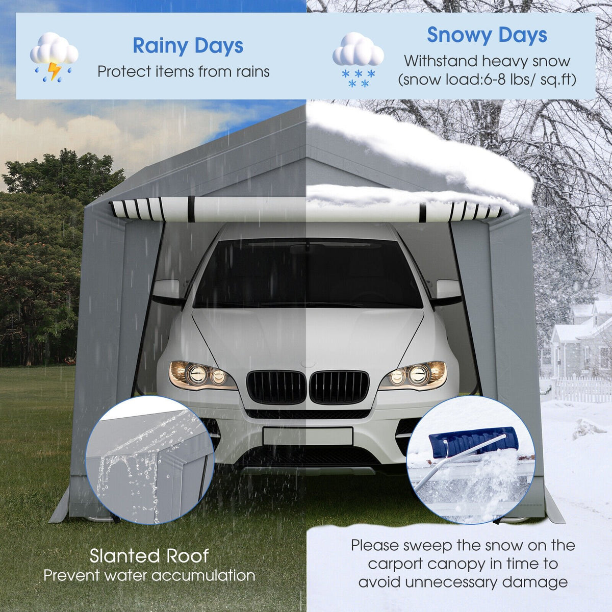 10 x 16/10 x 20 Feet Outdoor Heavy-Duty Carport with 2 Doors-10 x 16 ft view 5