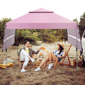 10 x 17.6 Feet Outdoor Instant Pop-up Canopy Tent with Dual Half Awnings-Pink view 3