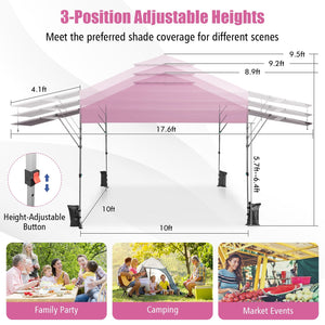 10 x 17.6 Feet Outdoor Instant Pop-up Canopy Tent with Dual Half Awnings-Pink view 5