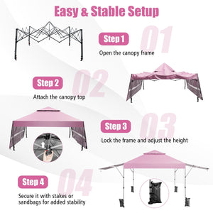 10 x 17.6 Feet Outdoor Instant Pop-up Canopy Tent with Dual Half Awnings-Pink view 7