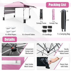 10 x 17.6 Feet Outdoor Instant Pop-up Canopy Tent with Dual Half Awnings-Pink view 9