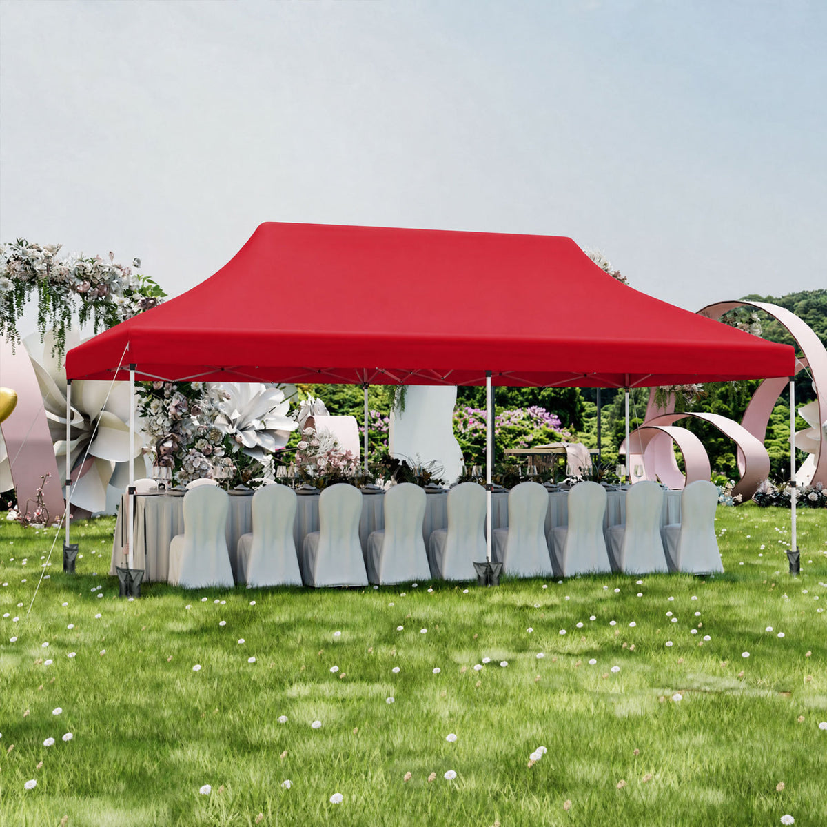 10 X 20 FT Pop up Canopy Tent Foldable Portable Outdoor Gazebo with Carry Bag-Red view 2