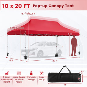 10 X 20 FT Pop up Canopy Tent Foldable Portable Outdoor Gazebo with Carry Bag-Red view 5