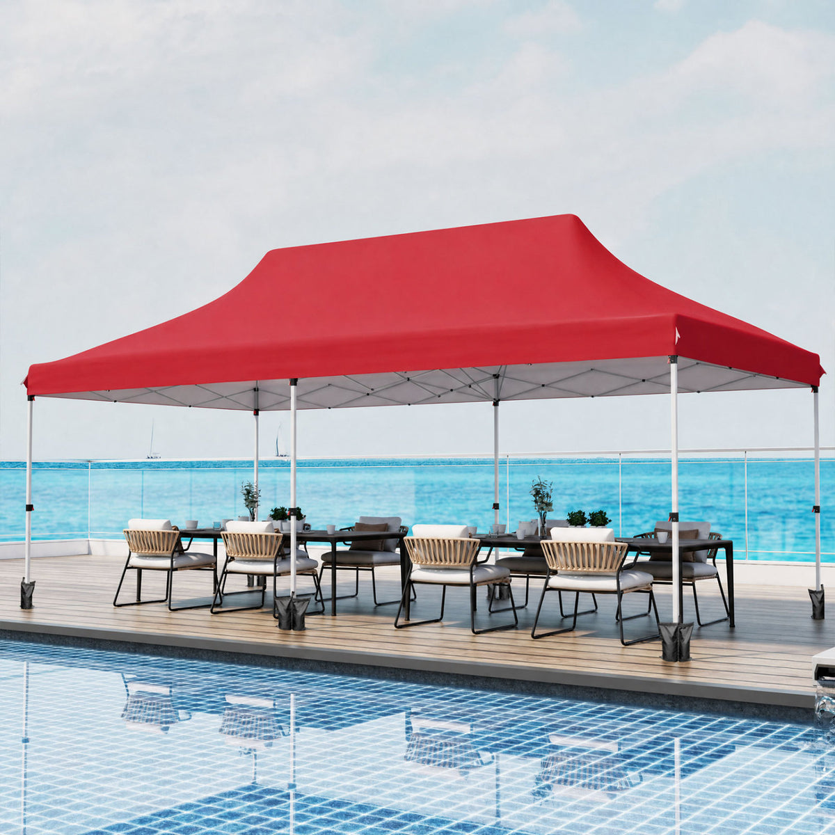 10 X 20 FT Pop up Canopy Tent Foldable Portable Outdoor Gazebo with Carry Bag-Red view 6