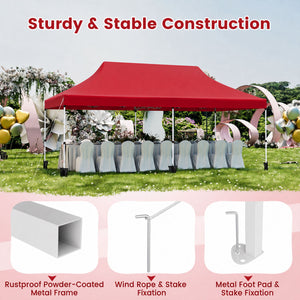 10 X 20 FT Pop up Canopy Tent Foldable Portable Outdoor Gazebo with Carry Bag-Red view 7