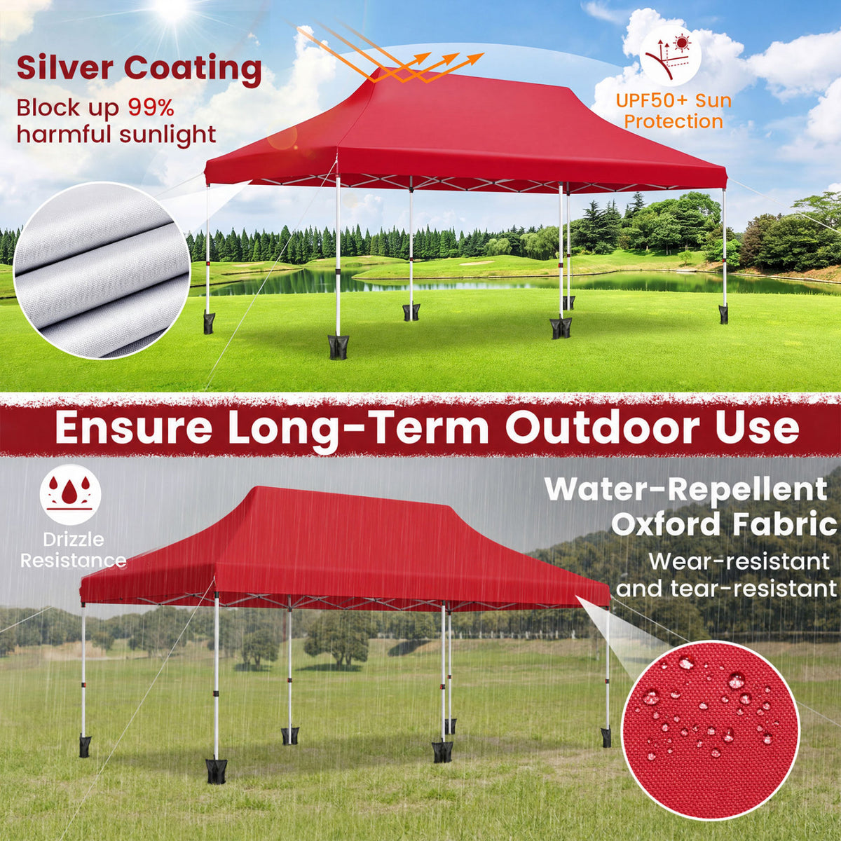 10 X 20 FT Pop up Canopy Tent Foldable Portable Outdoor Gazebo with Carry Bag-Red view 8