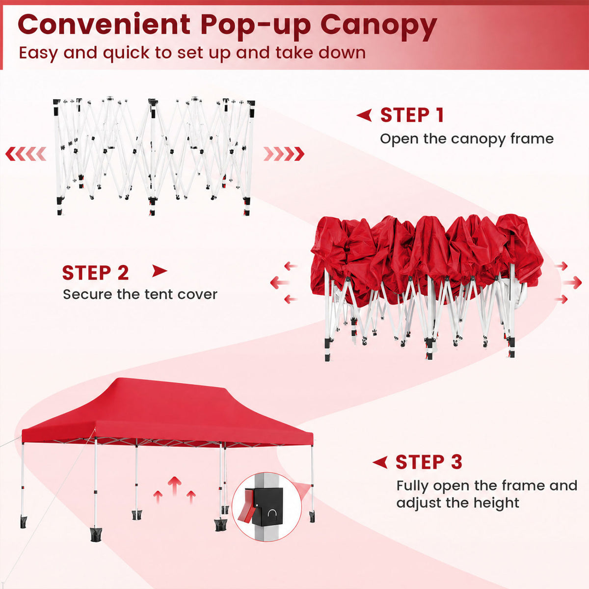 10 X 20 FT Pop up Canopy Tent Foldable Portable Outdoor Gazebo with Carry Bag-Red view 9
