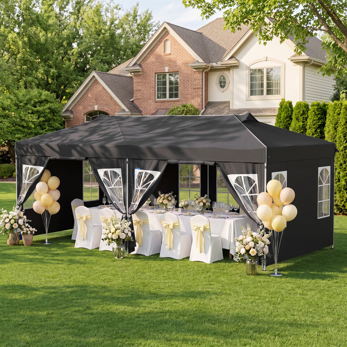 10 x 20 FT Pop Up Canopy Tent with 6 Sidewalls and Adjustable Height-Black view 2