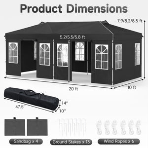 10 x 20 FT Pop Up Canopy Tent with 6 Sidewalls and Adjustable Height-Black view 3