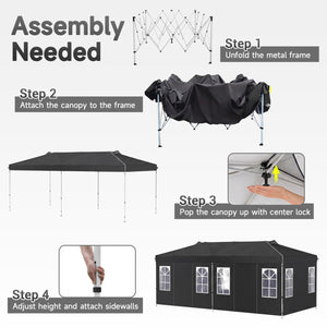 10 x 20 FT Pop Up Canopy Tent with 6 Sidewalls and Adjustable Height-Black view 4