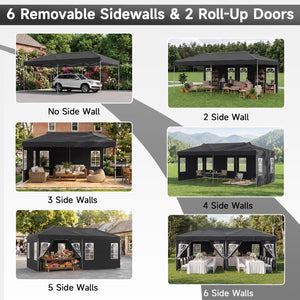 10 x 20 FT Pop Up Canopy Tent with 6 Sidewalls and Adjustable Height-Black view 6