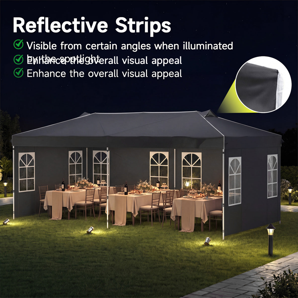 10 x 20 FT Pop Up Canopy Tent with 6 Sidewalls and Adjustable Height-Black view 9