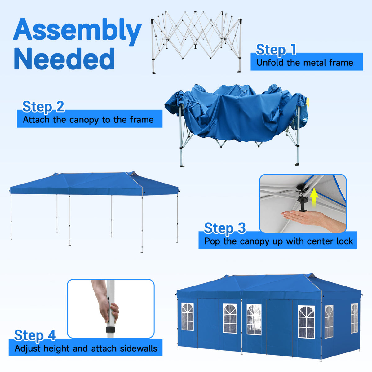 10 x 20 FT Pop Up Canopy Tent with 6 Sidewalls and Adjustable Height-Blue view 4