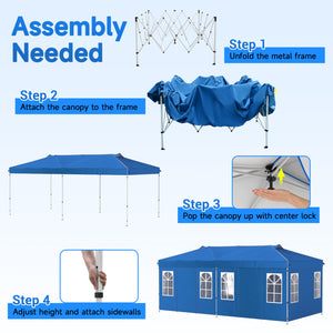 10 x 20 FT Pop Up Canopy Tent with 6 Sidewalls and Adjustable Height-Blue view 4