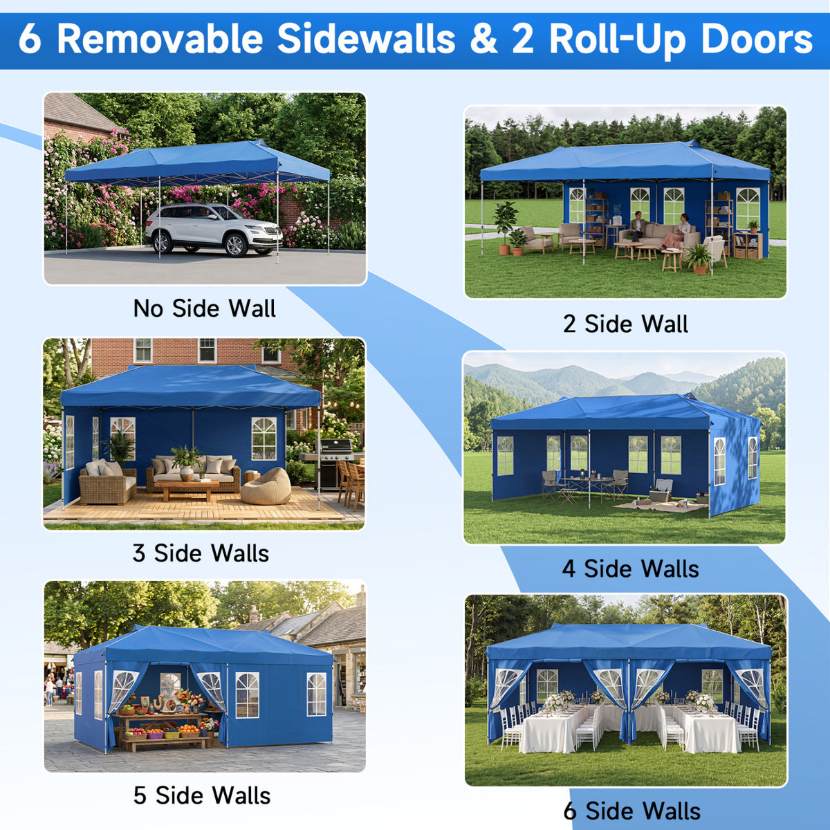 10 x 20 FT Pop Up Canopy Tent with 6 Sidewalls and Adjustable Height-Blue view 5