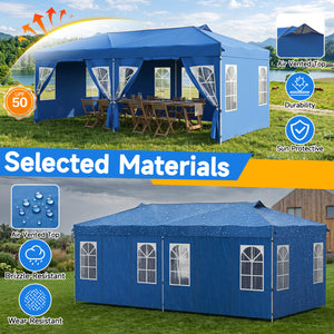10 x 20 FT Pop Up Canopy Tent with 6 Sidewalls and Adjustable Height-Blue view 6