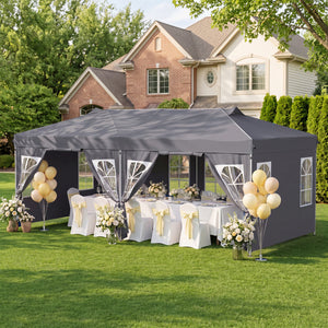 10 x 20 FT Pop Up Canopy Tent with 6 Sidewalls and Adjustable Height-Gray view 2