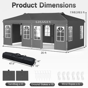 10 x 20 FT Pop Up Canopy Tent with 6 Sidewalls and Adjustable Height-Gray view 3