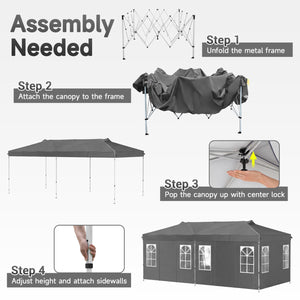 10 x 20 FT Pop Up Canopy Tent with 6 Sidewalls and Adjustable Height-Gray view 4