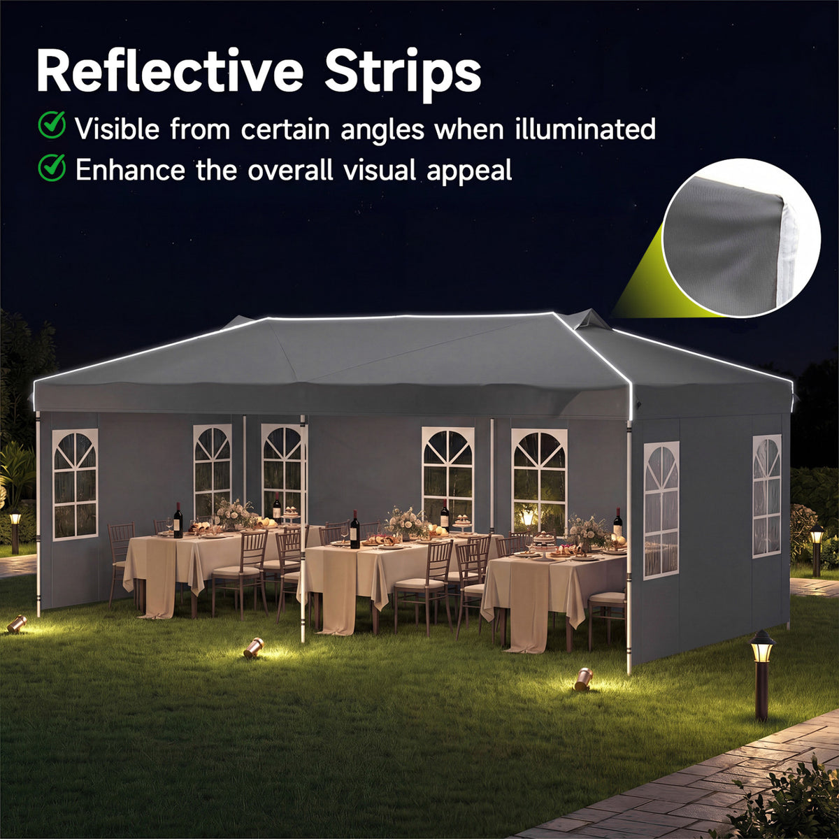 10 x 20 FT Pop Up Canopy Tent with 6 Sidewalls and Adjustable Height-Gray view 9