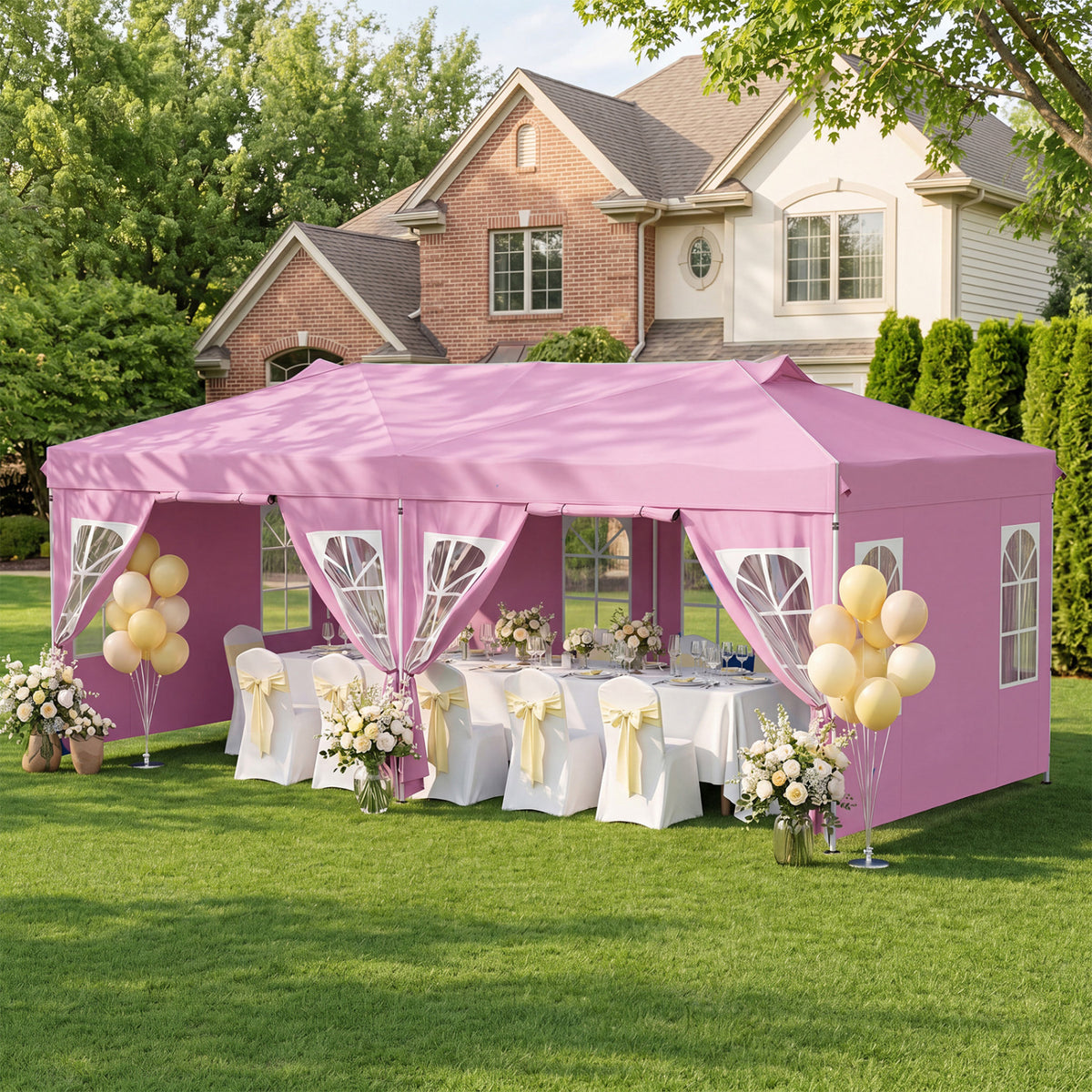 10 x 20 FT Pop Up Canopy Tent with 6 Sidewalls and Adjustable Height-Pink view 2
