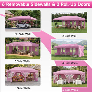 10 x 20 FT Pop Up Canopy Tent with 6 Sidewalls and Adjustable Height-Pink view 6