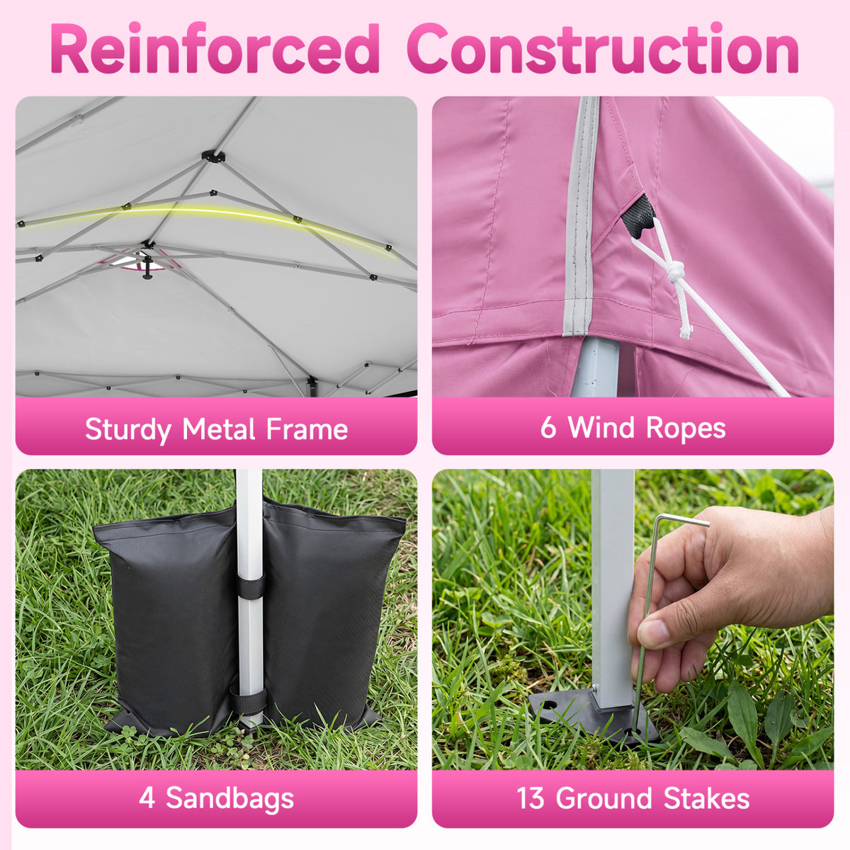 10 x 20 FT Pop Up Canopy Tent with 6 Sidewalls and Adjustable Height-Pink view 7