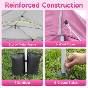 10 x 20 FT Pop Up Canopy Tent with 6 Sidewalls and Adjustable Height-Pink view 7
