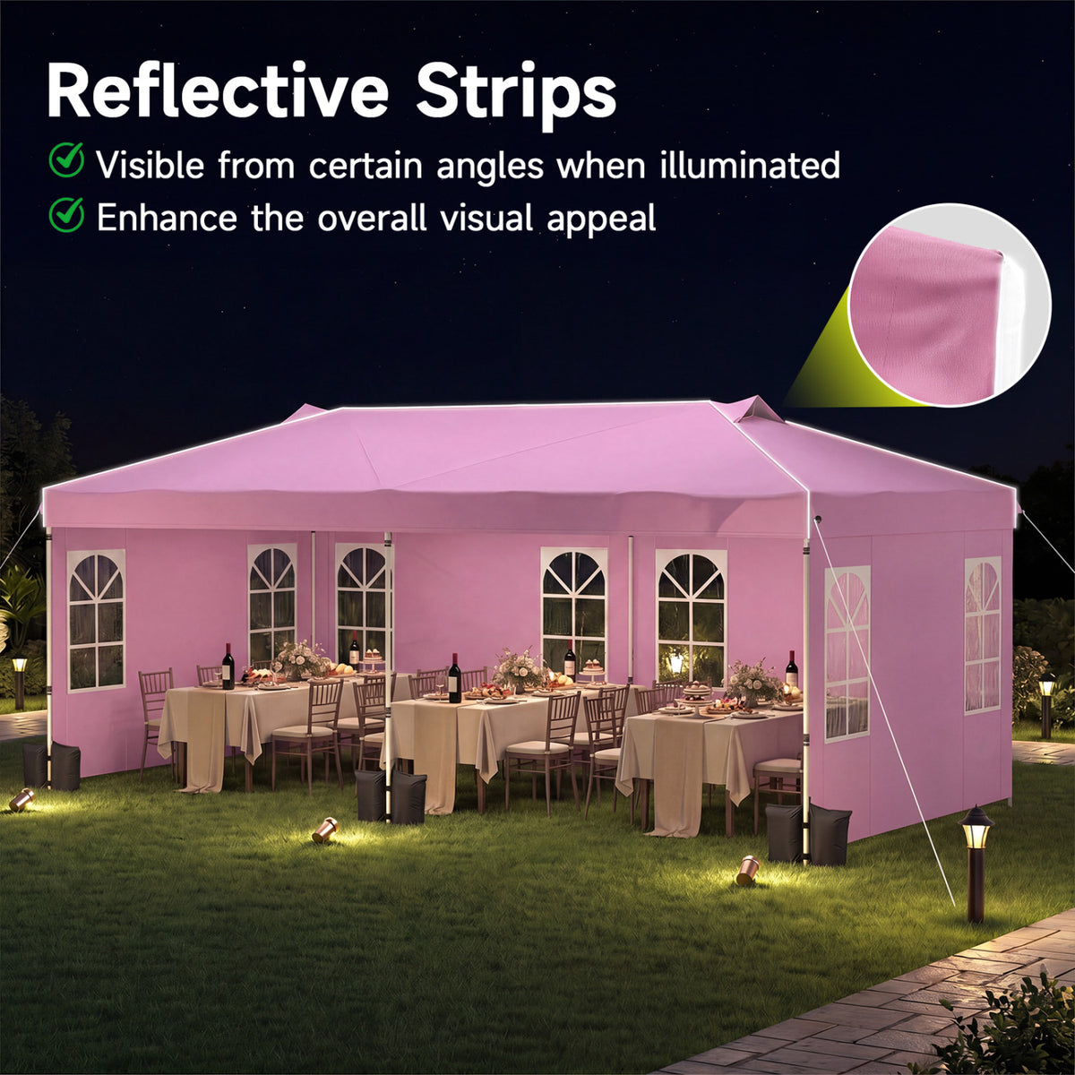 10 x 20 FT Pop Up Canopy Tent with 6 Sidewalls and Adjustable Height-Pink view 9