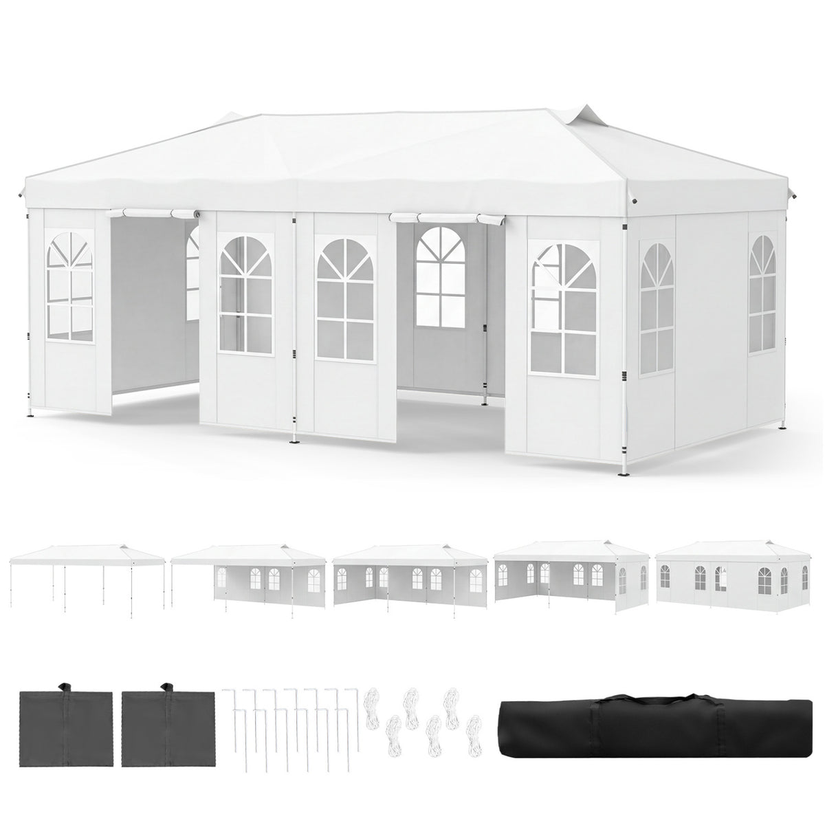 10 x 20 FT Pop Up Canopy Tent with 6 Sidewalls and Adjustable Height-White