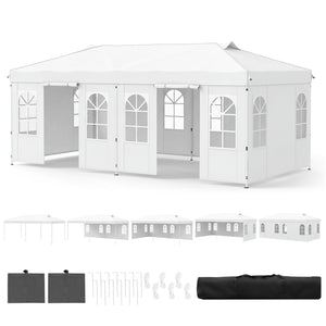 10 x 20 FT Pop Up Canopy Tent with 6 Sidewalls and Adjustable Height-White