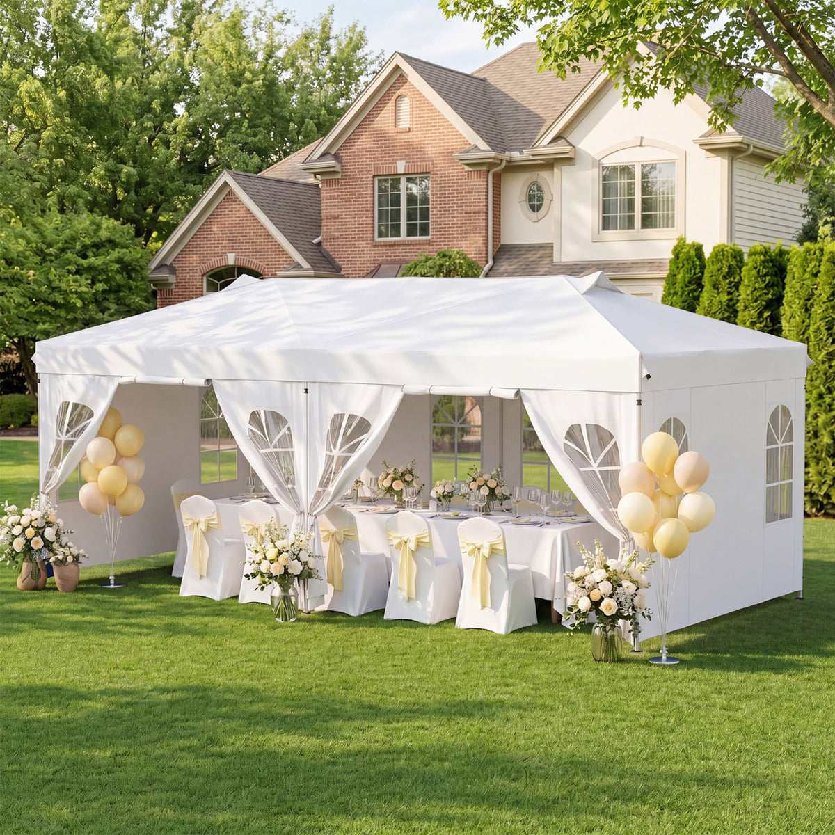 10 x 20 FT Pop Up Canopy Tent with 6 Sidewalls and Adjustable Height-White view 2