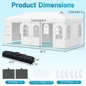 10 x 20 FT Pop Up Canopy Tent with 6 Sidewalls and Adjustable Height-White view 3