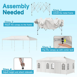 10 x 20 FT Pop Up Canopy Tent with 6 Sidewalls and Adjustable Height-White view 4