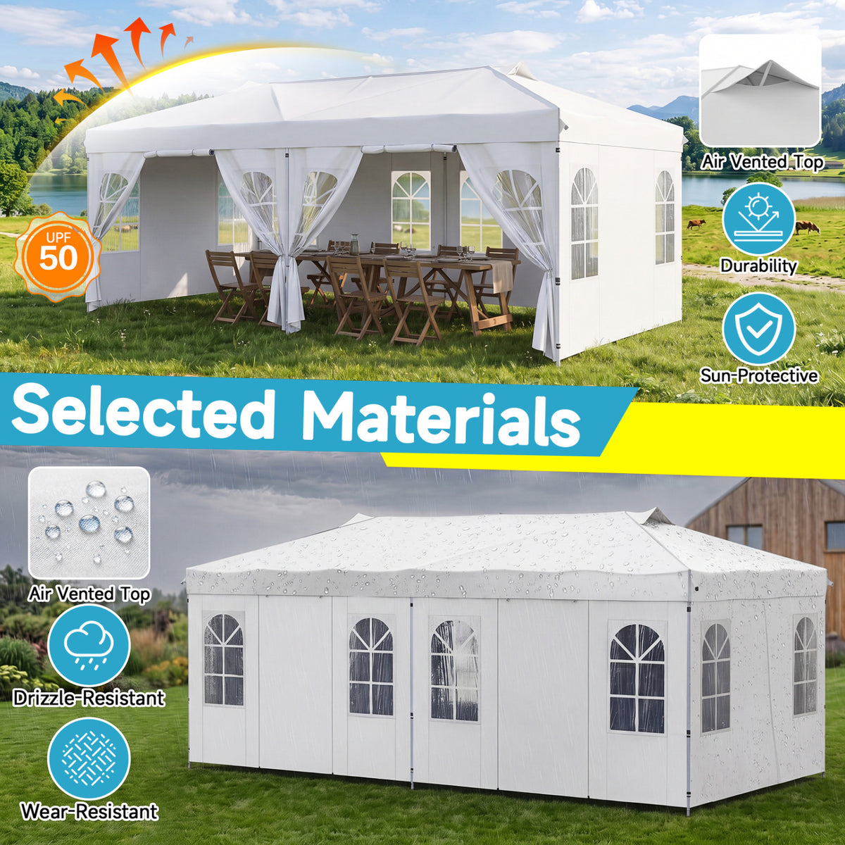 10 x 20 FT Pop Up Canopy Tent with 6 Sidewalls and Adjustable Height-White view 5