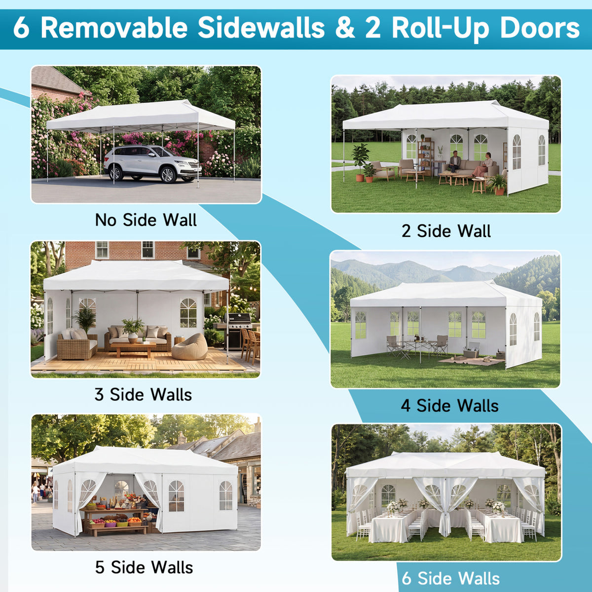 10 x 20 FT Pop Up Canopy Tent with 6 Sidewalls and Adjustable Height-White view 6